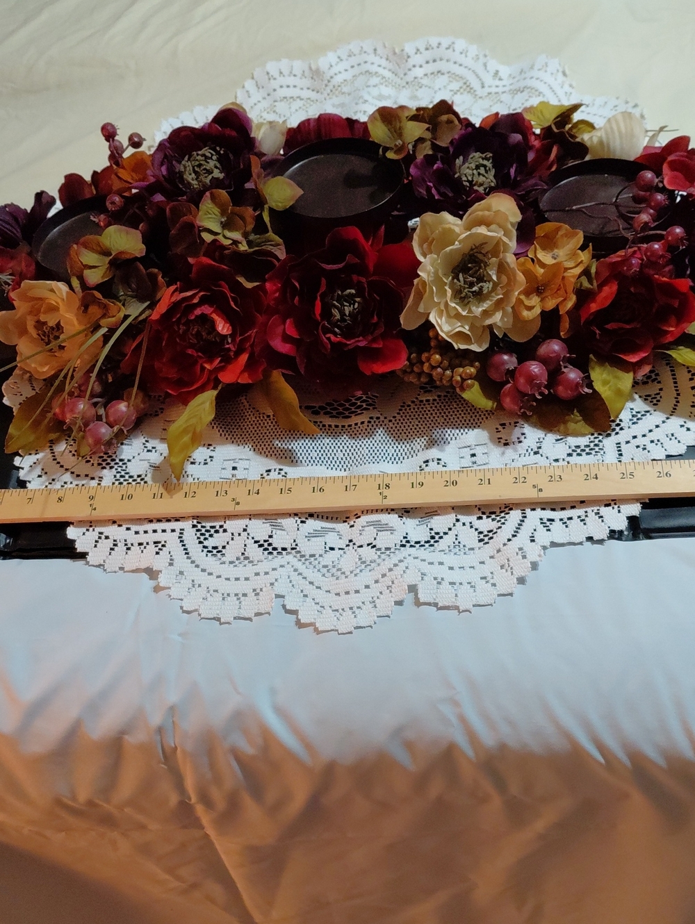 Home Interiors Burgundy, Cream & Gold Faux Floral Candle Centerpiece